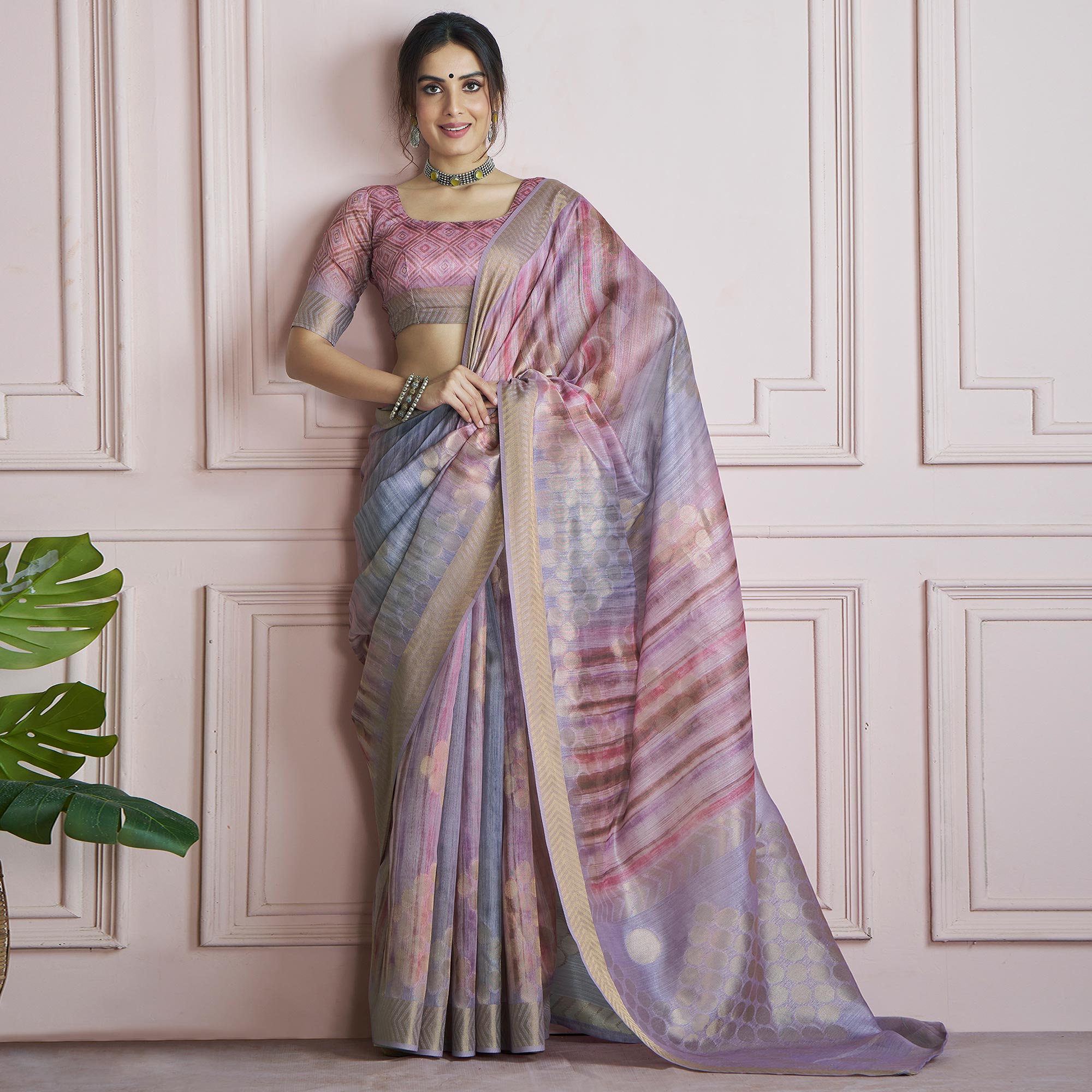 Lavender Woven Cotton Silk Saree