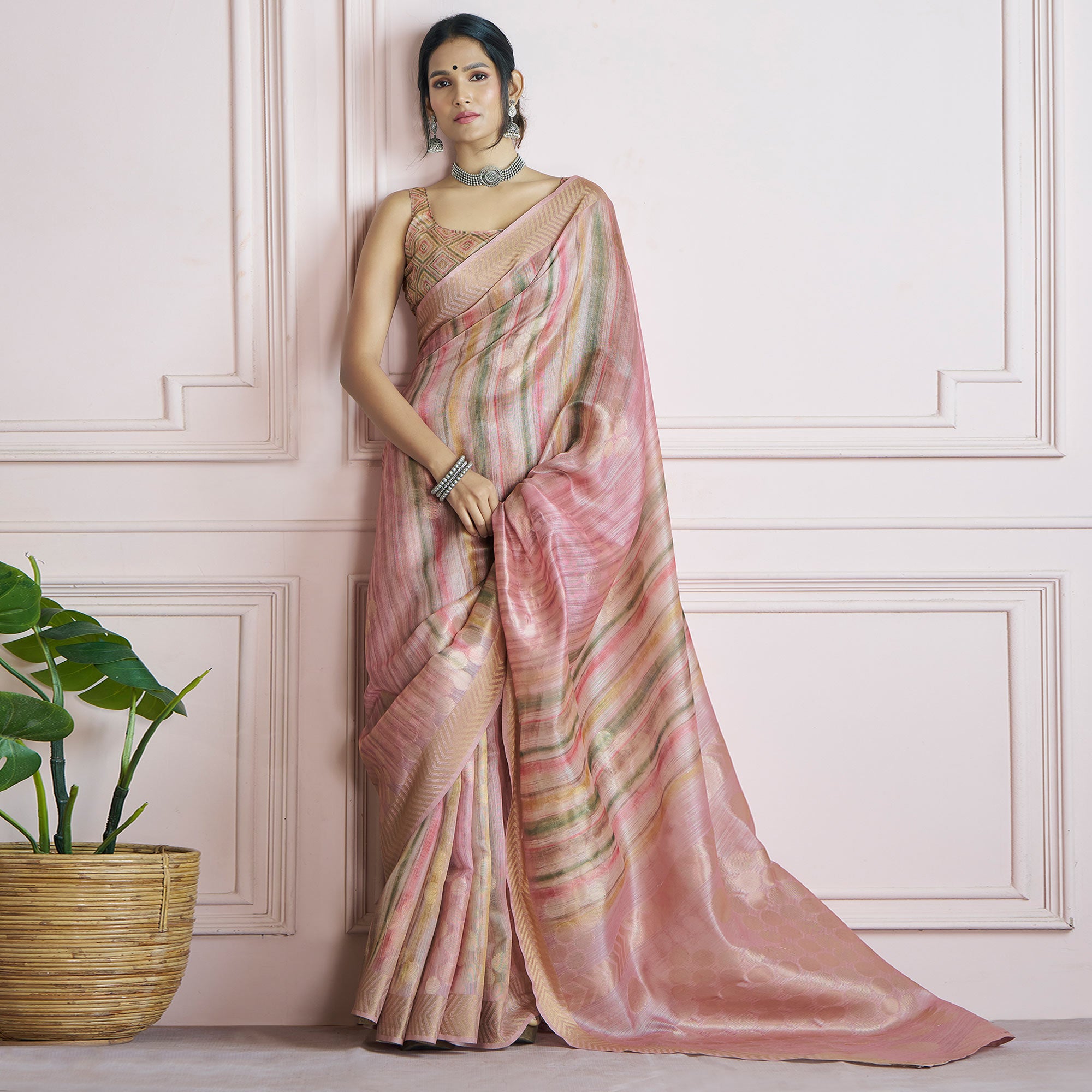 Pink Woven Cotton Silk Saree