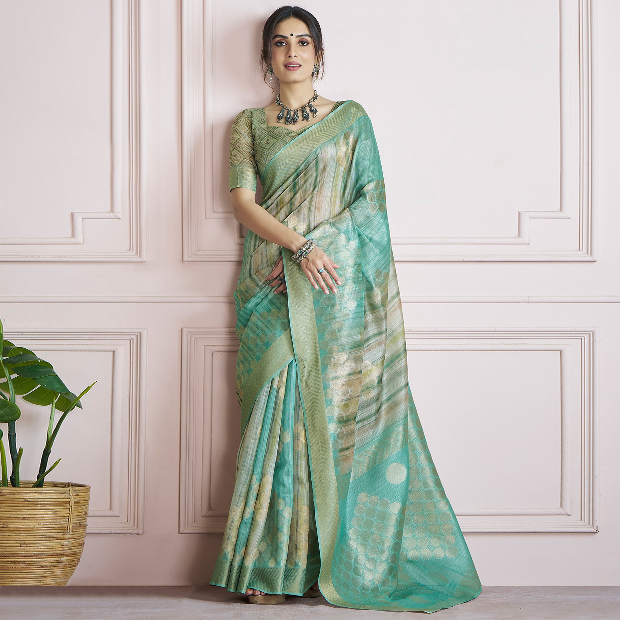 Sea Green Woven Cotton Silk Saree