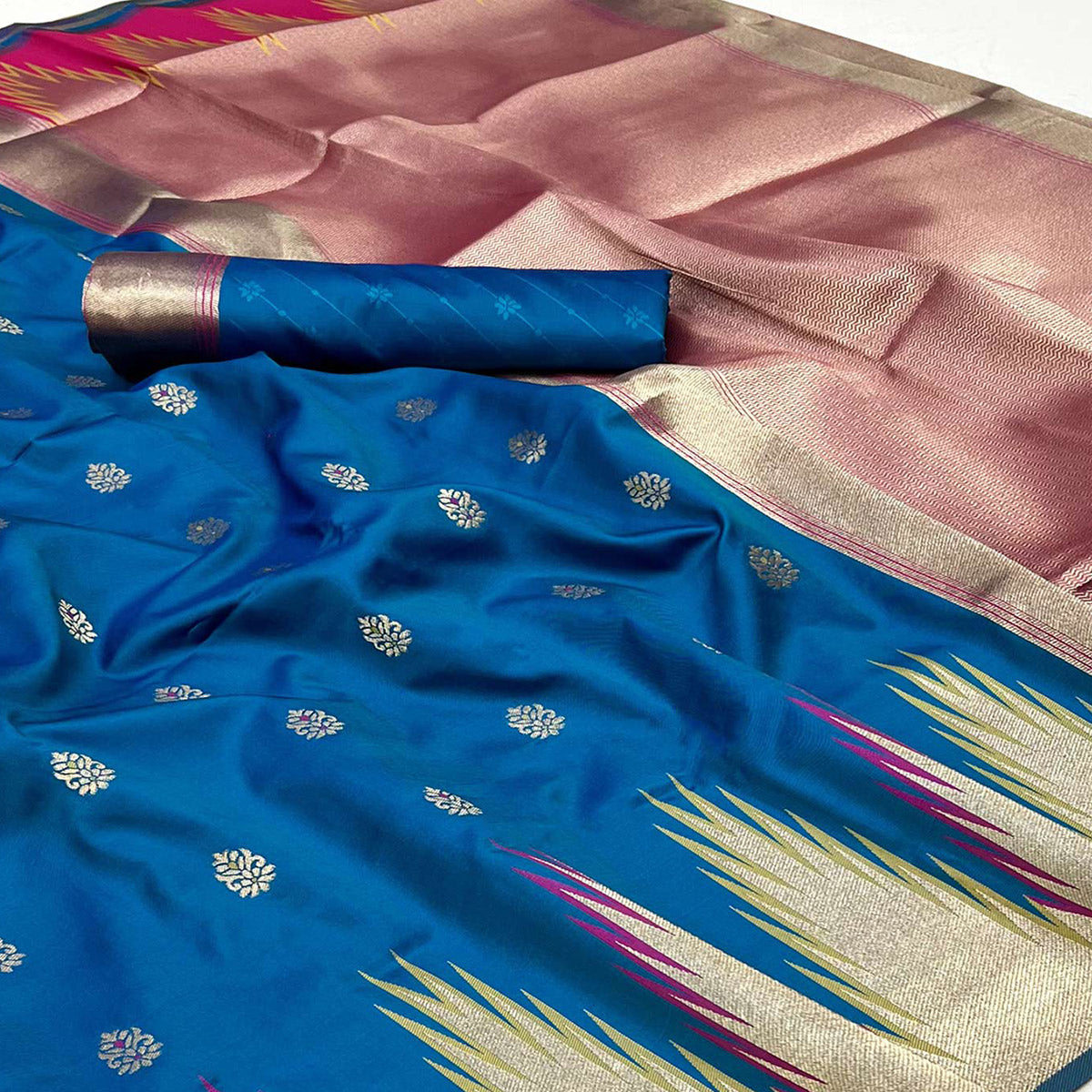 Blue Floral Woven Art Silk Saree