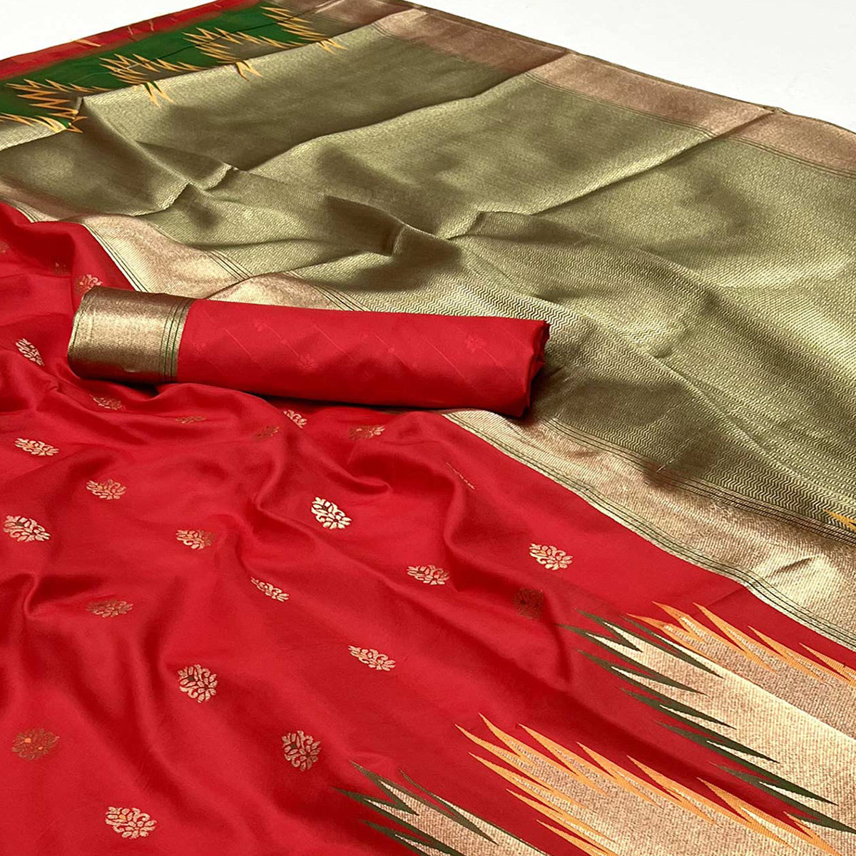 Red Floral Woven Art Silk Saree