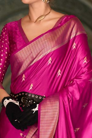 23Pink Satin Saree with Floral Zari Weaving