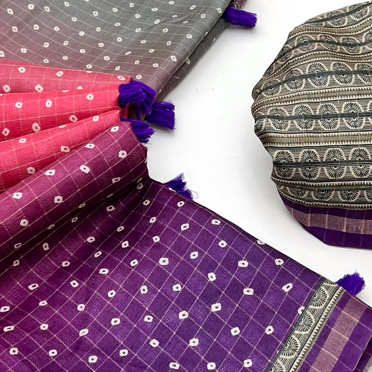 Multicolor Bandhani Print Saree in Elegant Maheshwari Cotton Silk