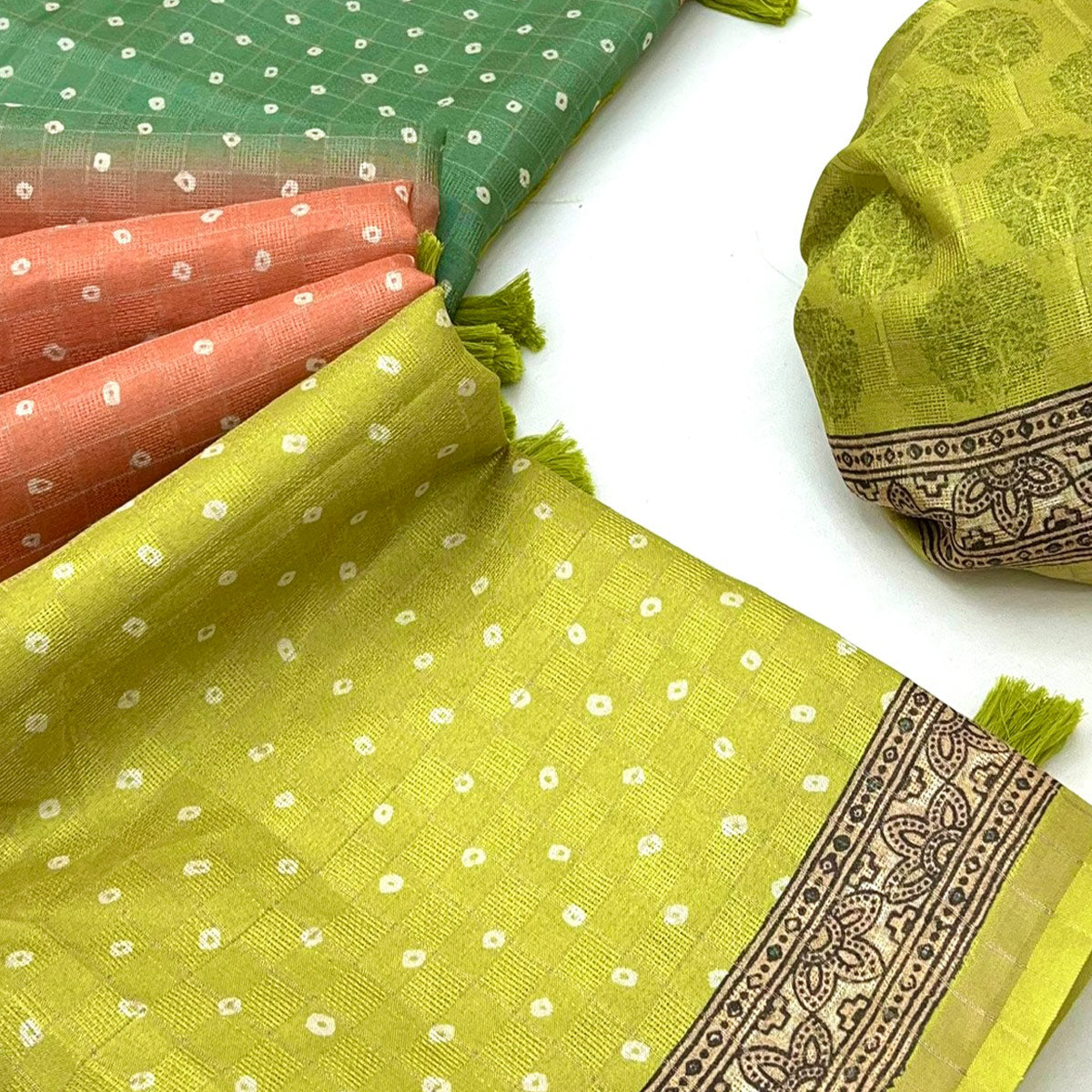 Multicolor Bandhani Print Saree in Elegant Maheshwari Cotton Silk