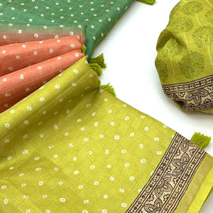 Multicolor Bandhani Print Saree in Elegant Maheshwari Cotton Silk