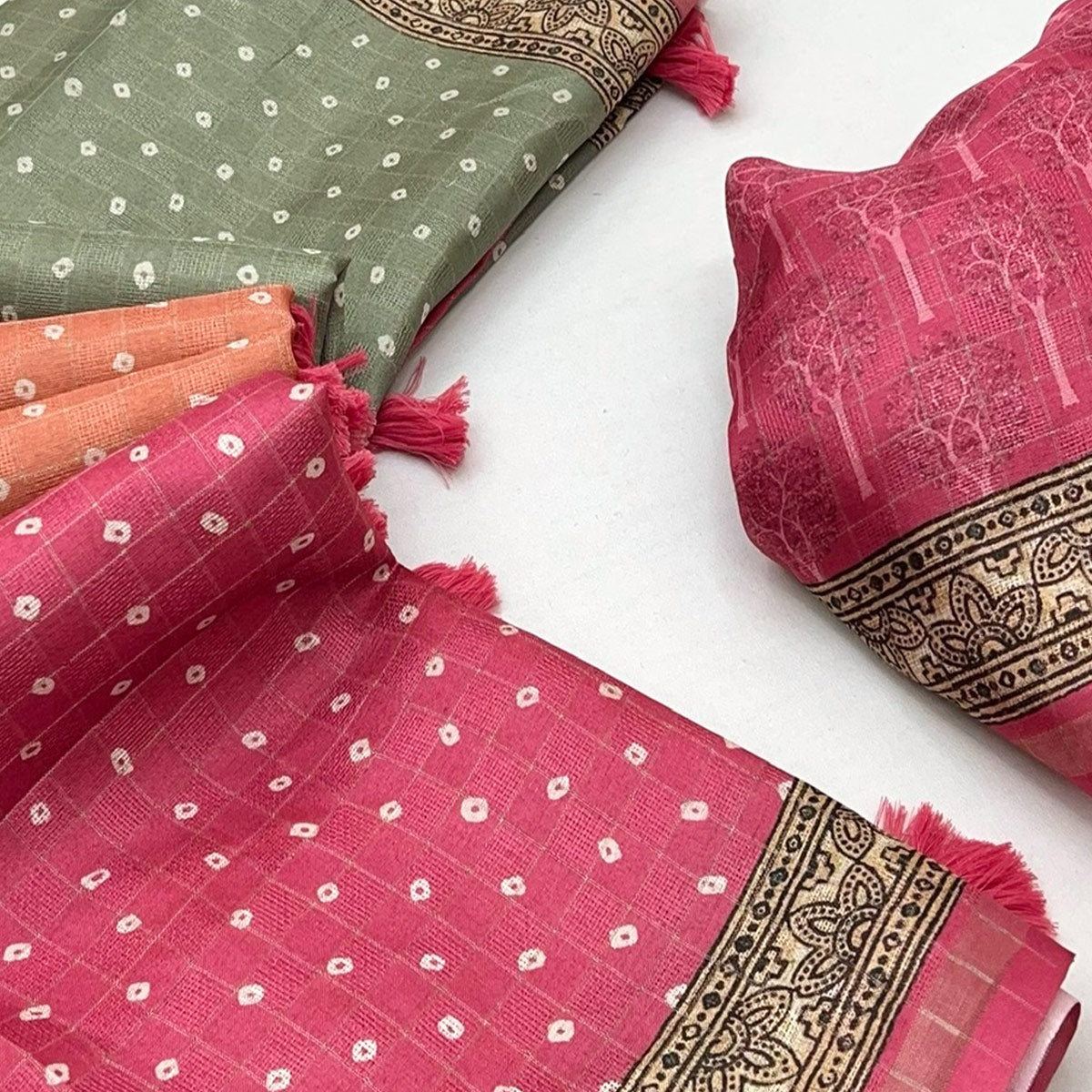 Designer Multicolor Bandhani Maheshwari Saree in Soft Cotton Silk