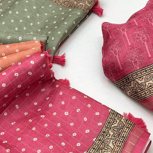 Designer Multicolor Bandhani Maheshwari Saree in Soft Cotton Silk