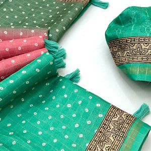 Multicolor Bandhani Print Saree in Lustrous Maheshwari Cotton Silk Fabric