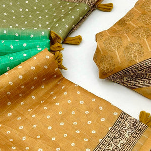 Multicolor Bandhani Printed Maheshwari Cotton Silk Saree for Festive Styling