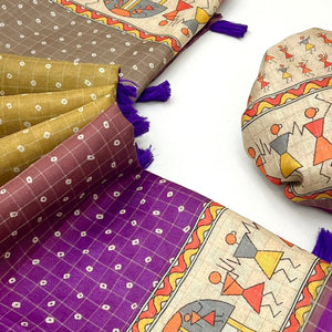 Traditional Multicolor Bandhani Print Maheshwari Cotton Silk Saree