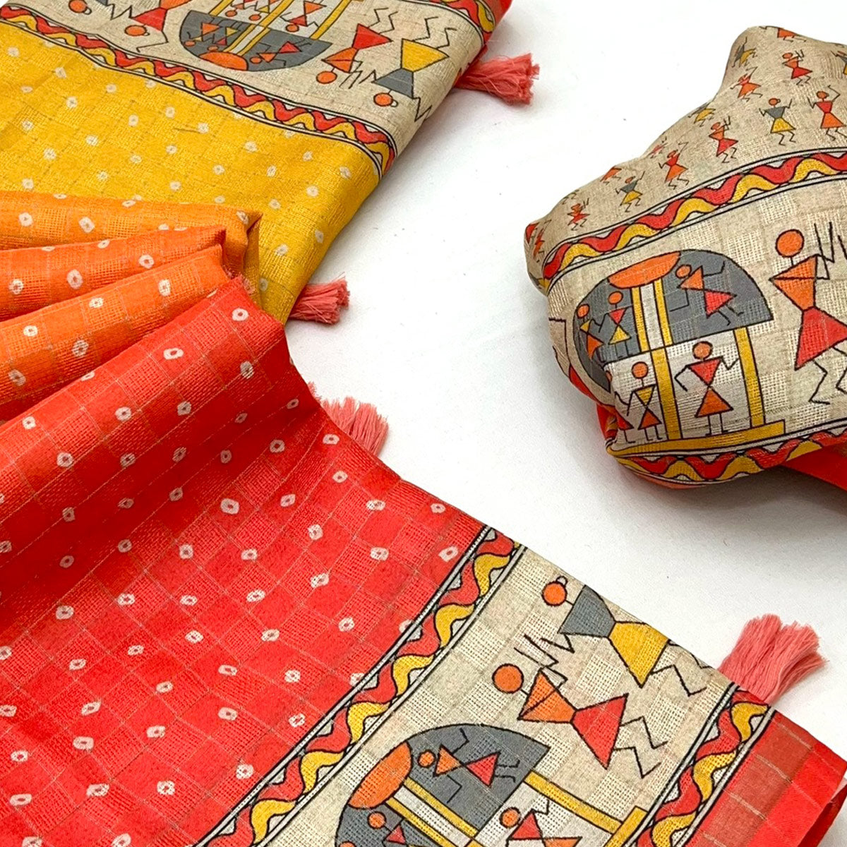 Multicolor Bandhani Printed Maheshwari Cotton Silk Saree for Festive Charm