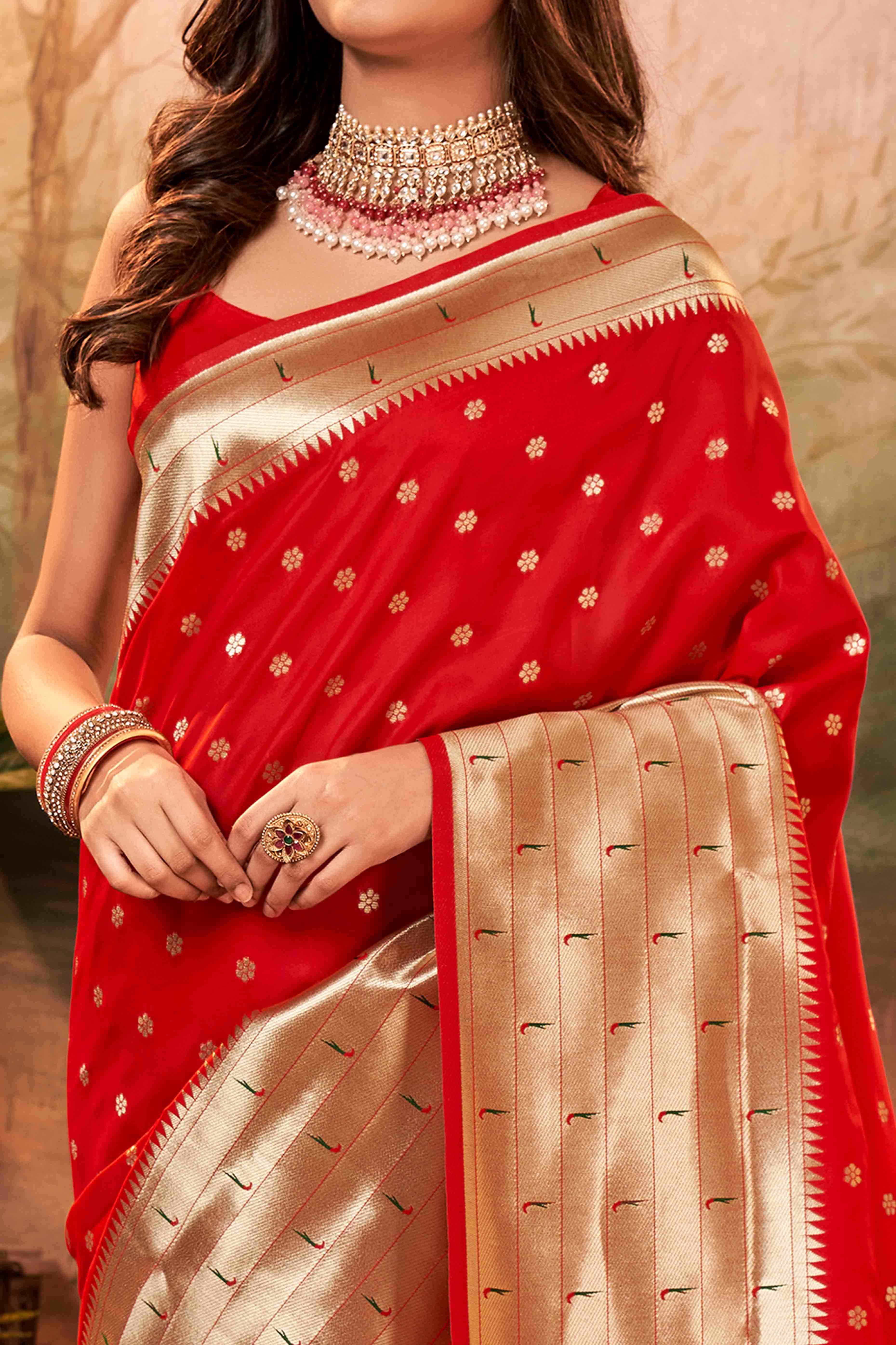 Red Zari Weaving Pure Silk Paithani Saree