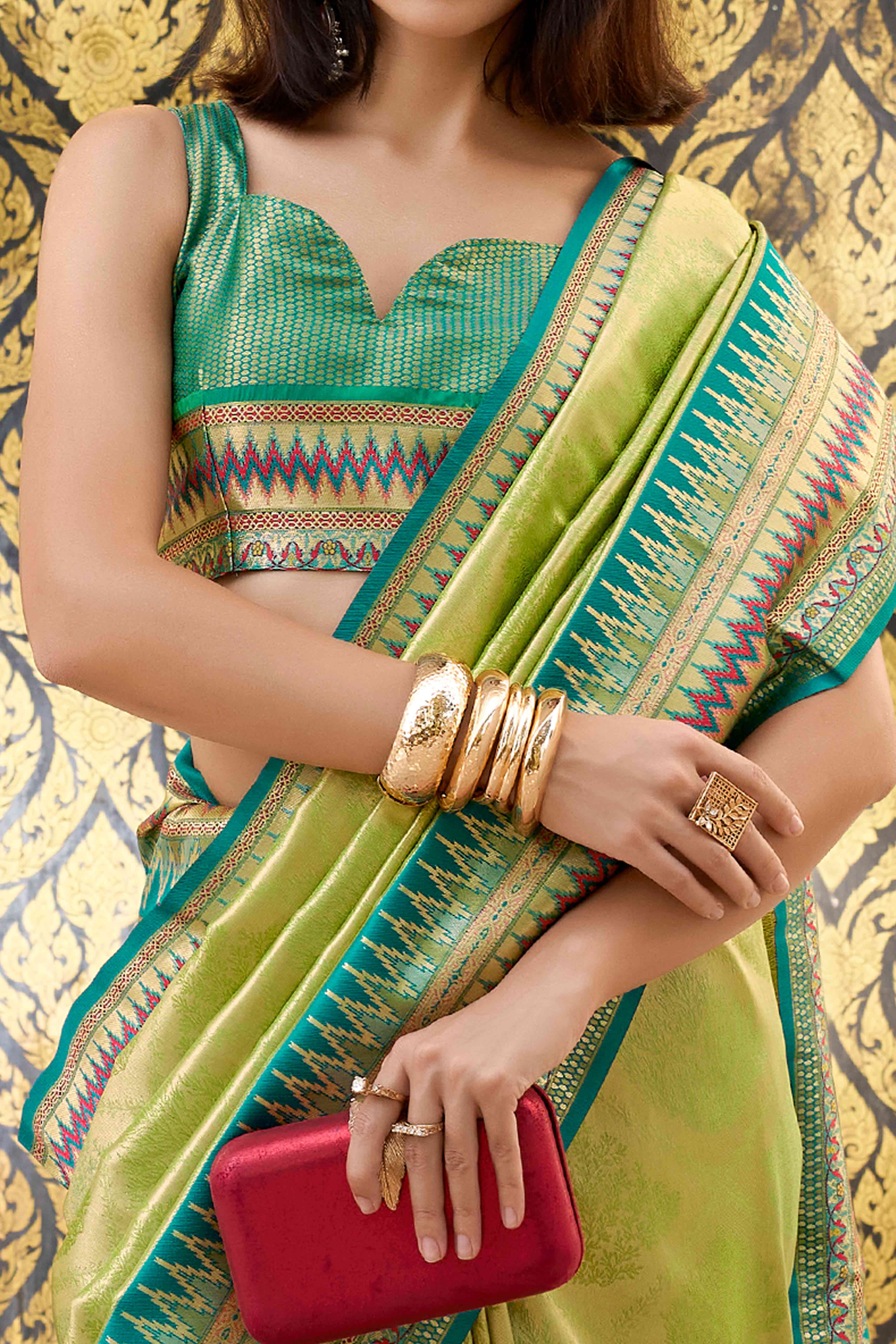 Green Zari Weaving Tissue Silk Saree