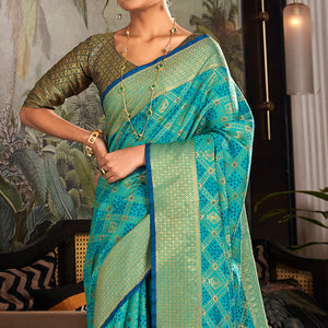 Turquoise Woven Patola Pure Silk Saree