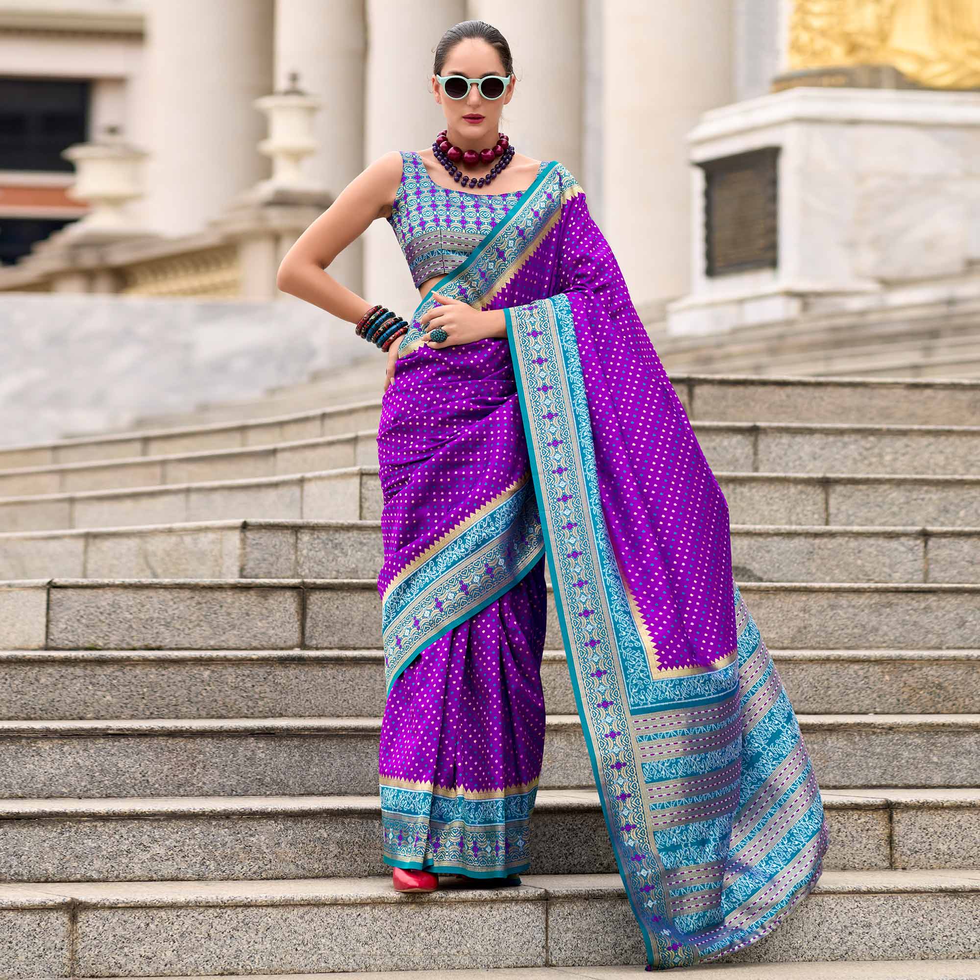 Purple Zari Woven Banarasi Silk Saree