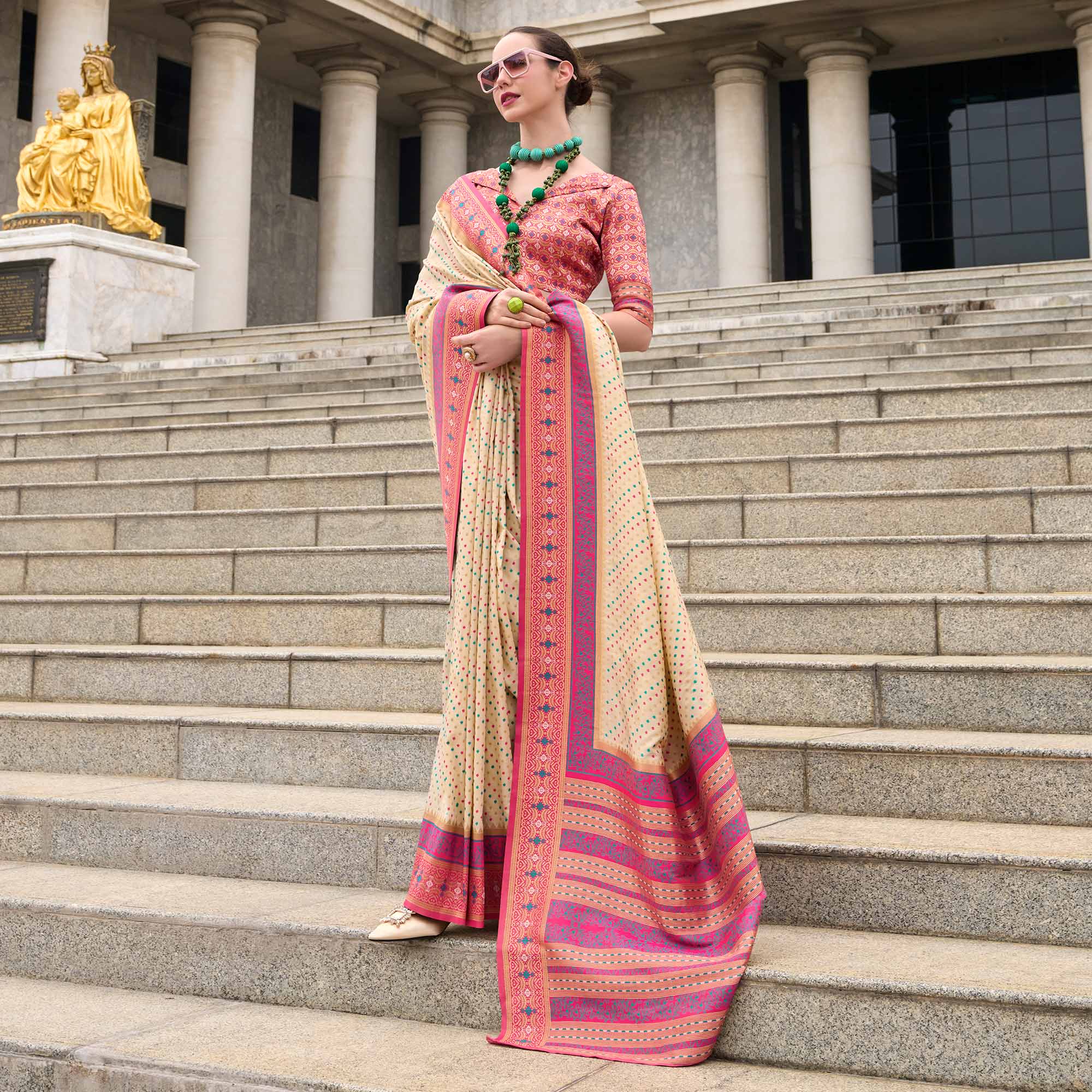 Cream Zari Woven Banarasi Silk Saree