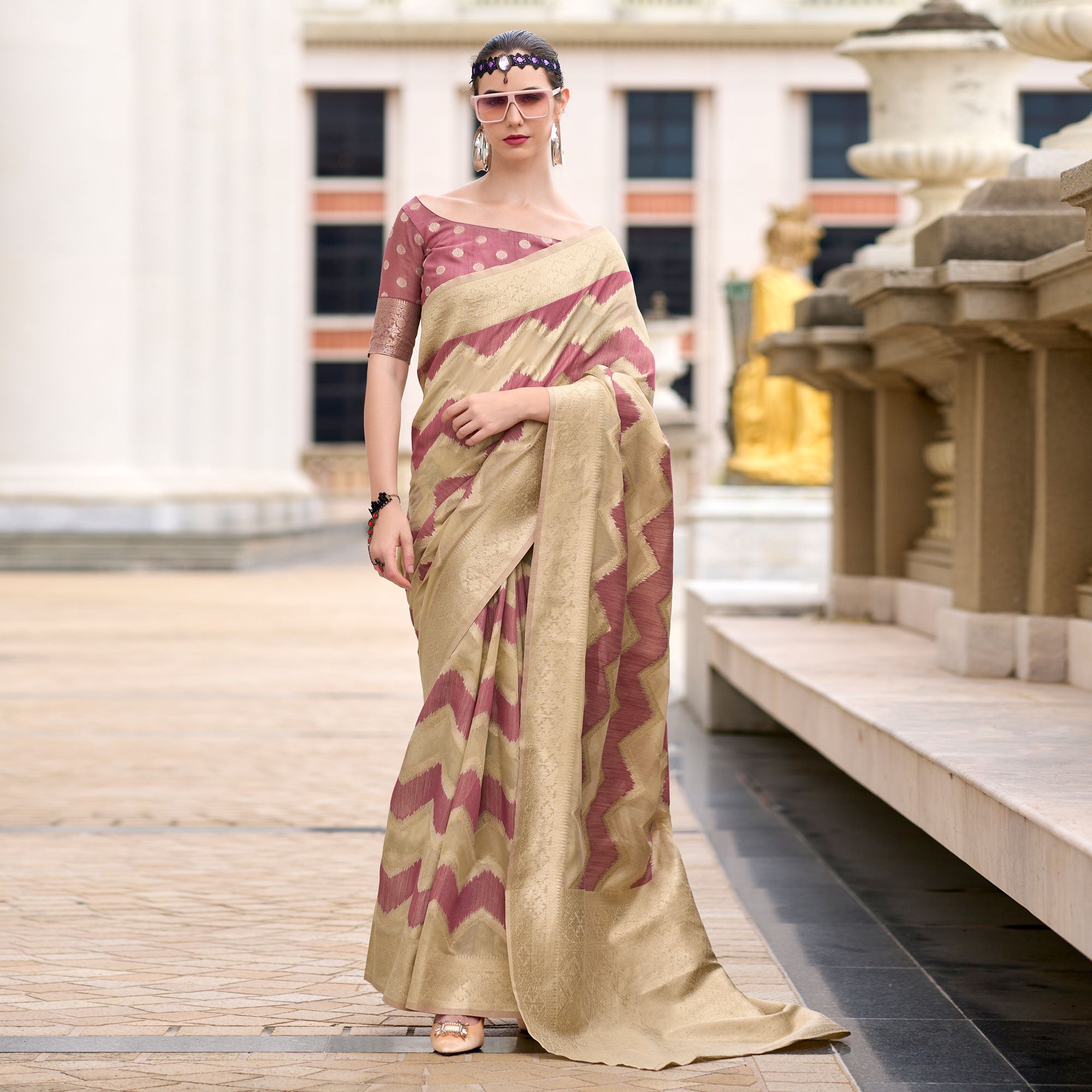 Mauve Woven Cotton Silk Saree