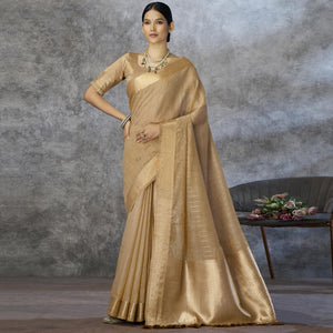 Chikoo Woven Cotton Silk Saree With Tassels