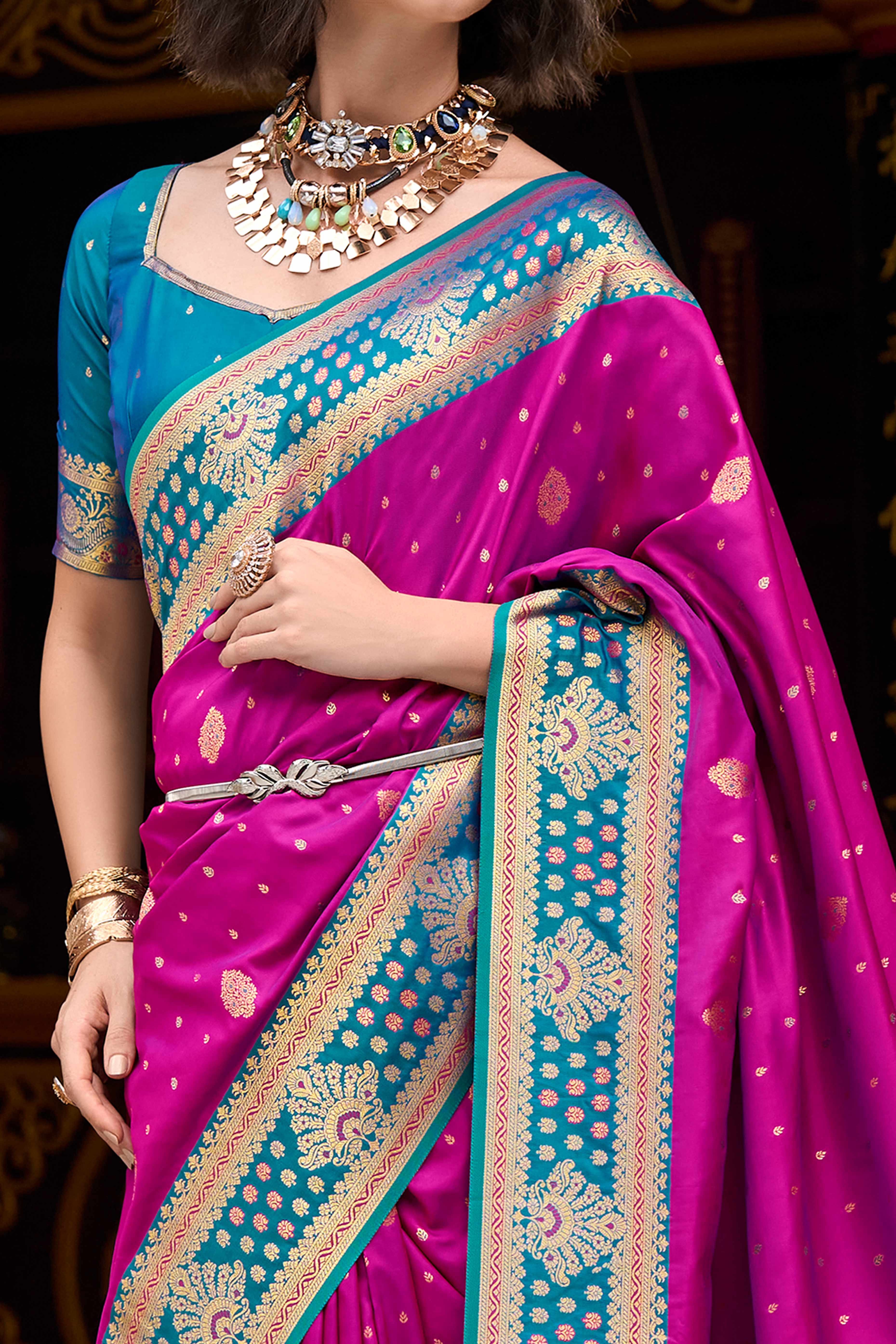 Pure Soft Banarasi Silk Saree in Rich Purple Hue with Timeless Zari Butti Patterns