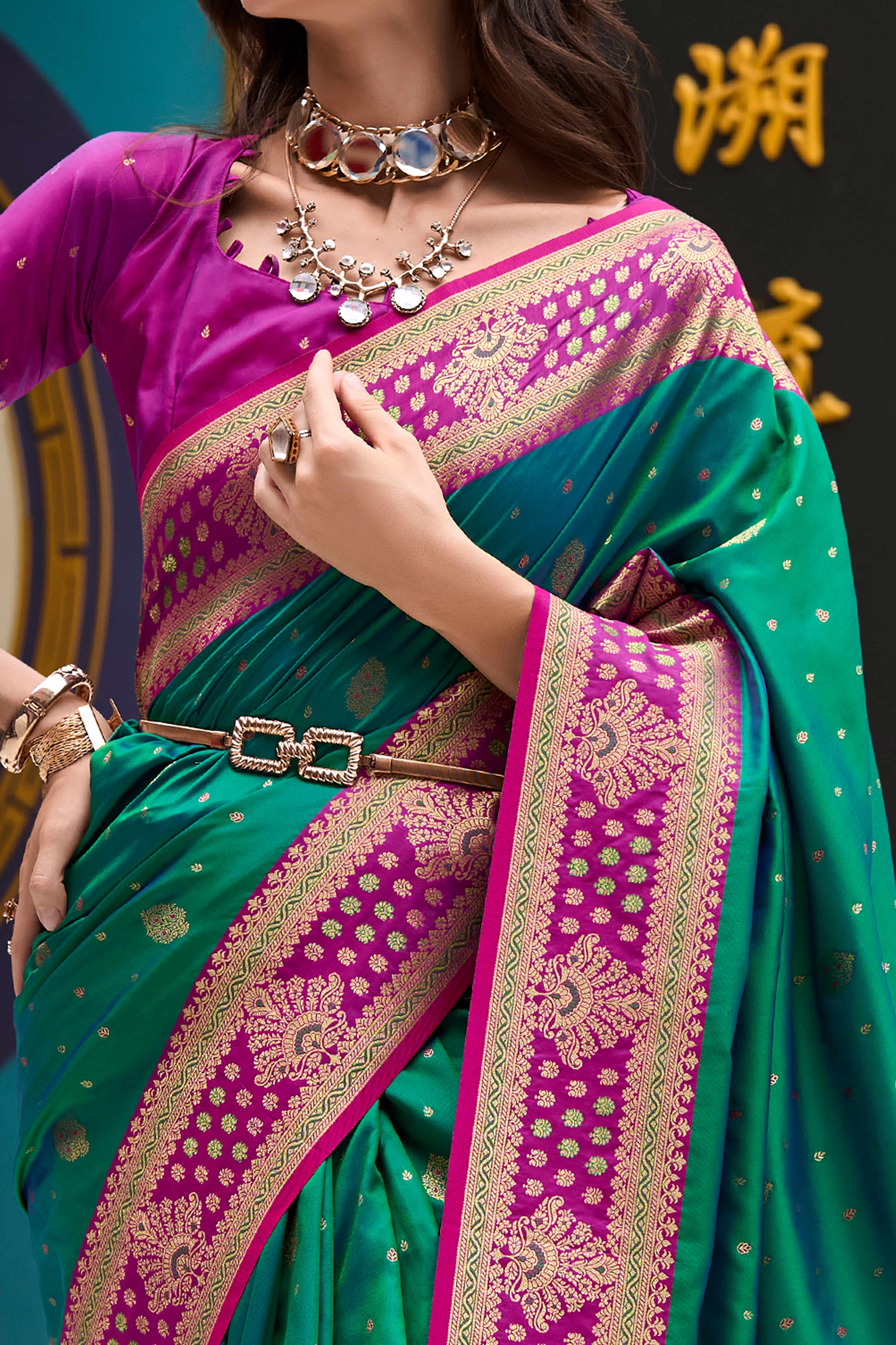 Pure Soft Banarasi Silk Saree in Emerald Green Hue with Timeless Zari Butti Patterns