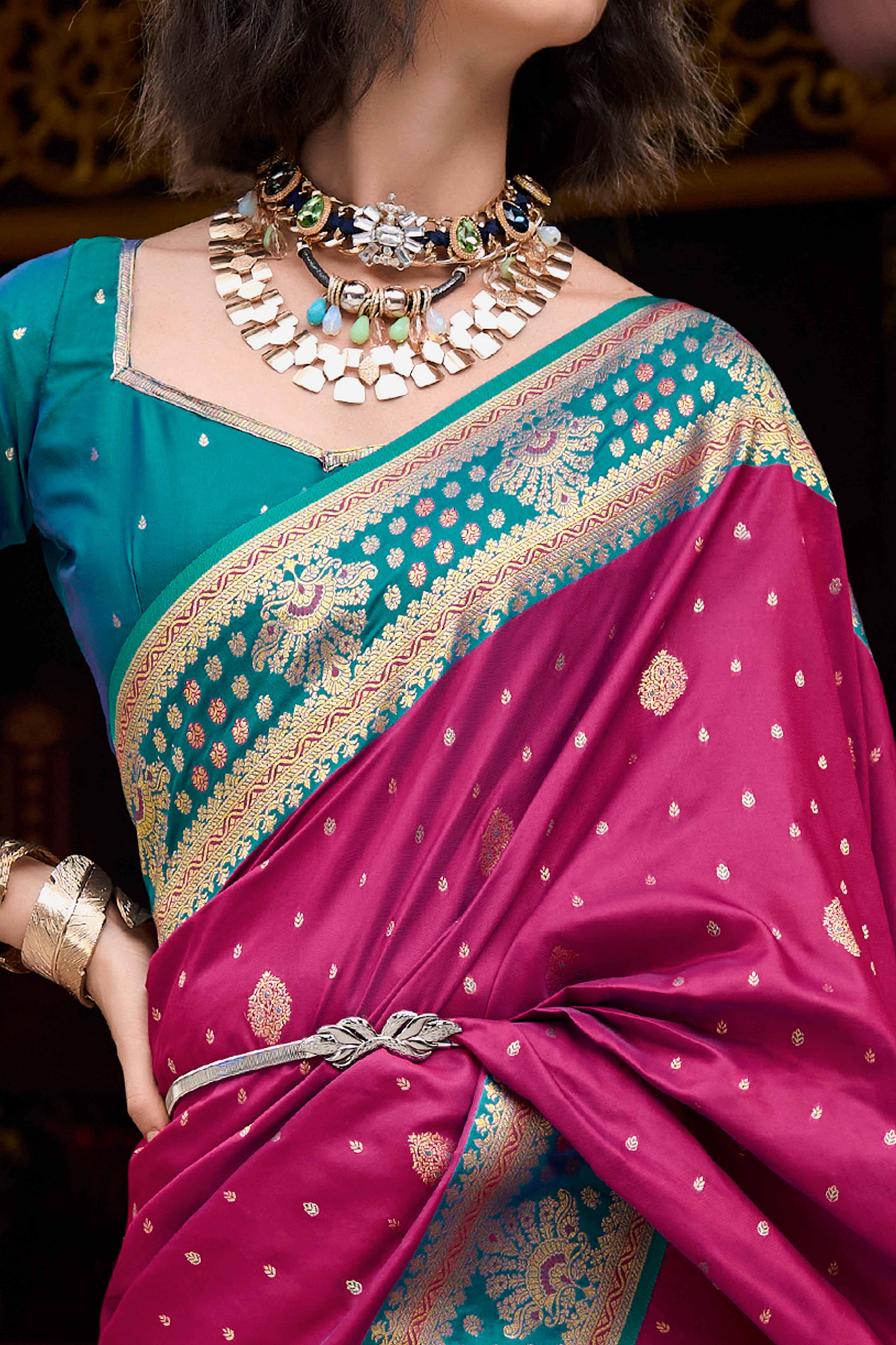 Pure Soft Banarasi Silk Saree in Magenta Hue with Timeless Zari Butti Patterns