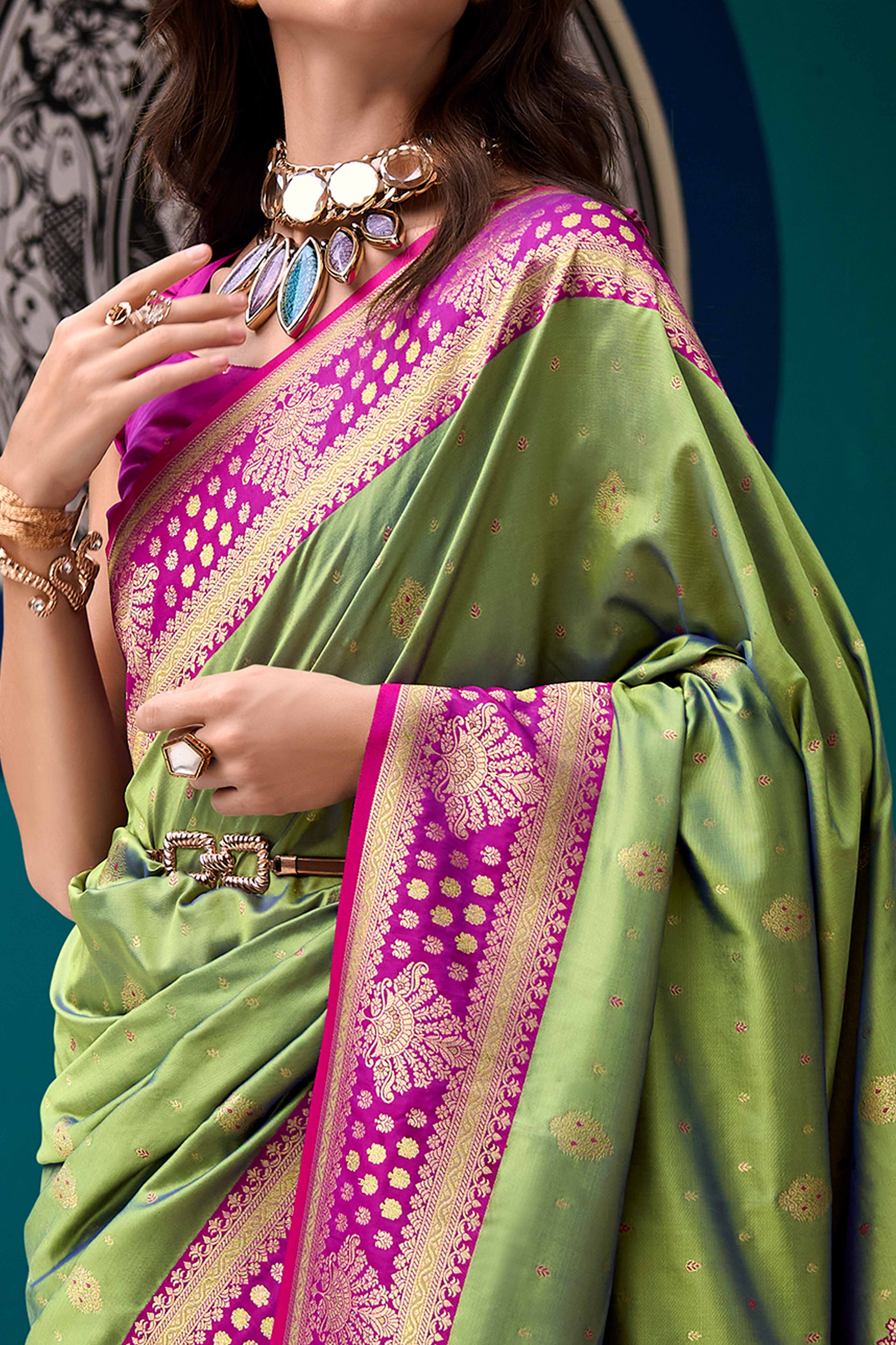 Pure Soft Banarasi Silk Saree in Pistachio Green Hue with Timeless Zari Butti Patterns