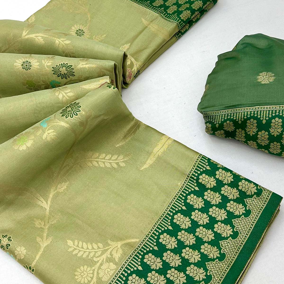 Green Tissue Dharmavaram Silk Saree Adorned with Fine Traditional Minakari Weaving