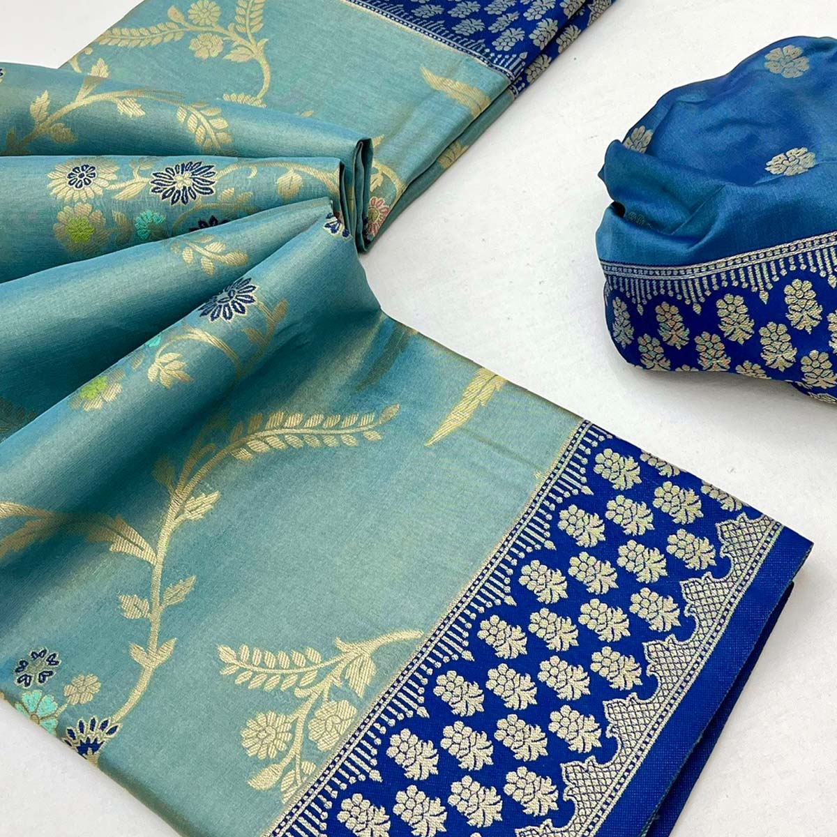 Sea Green Tissue Dharmavaram Silk Saree Adorned with Fine Traditional Minakari Weaving