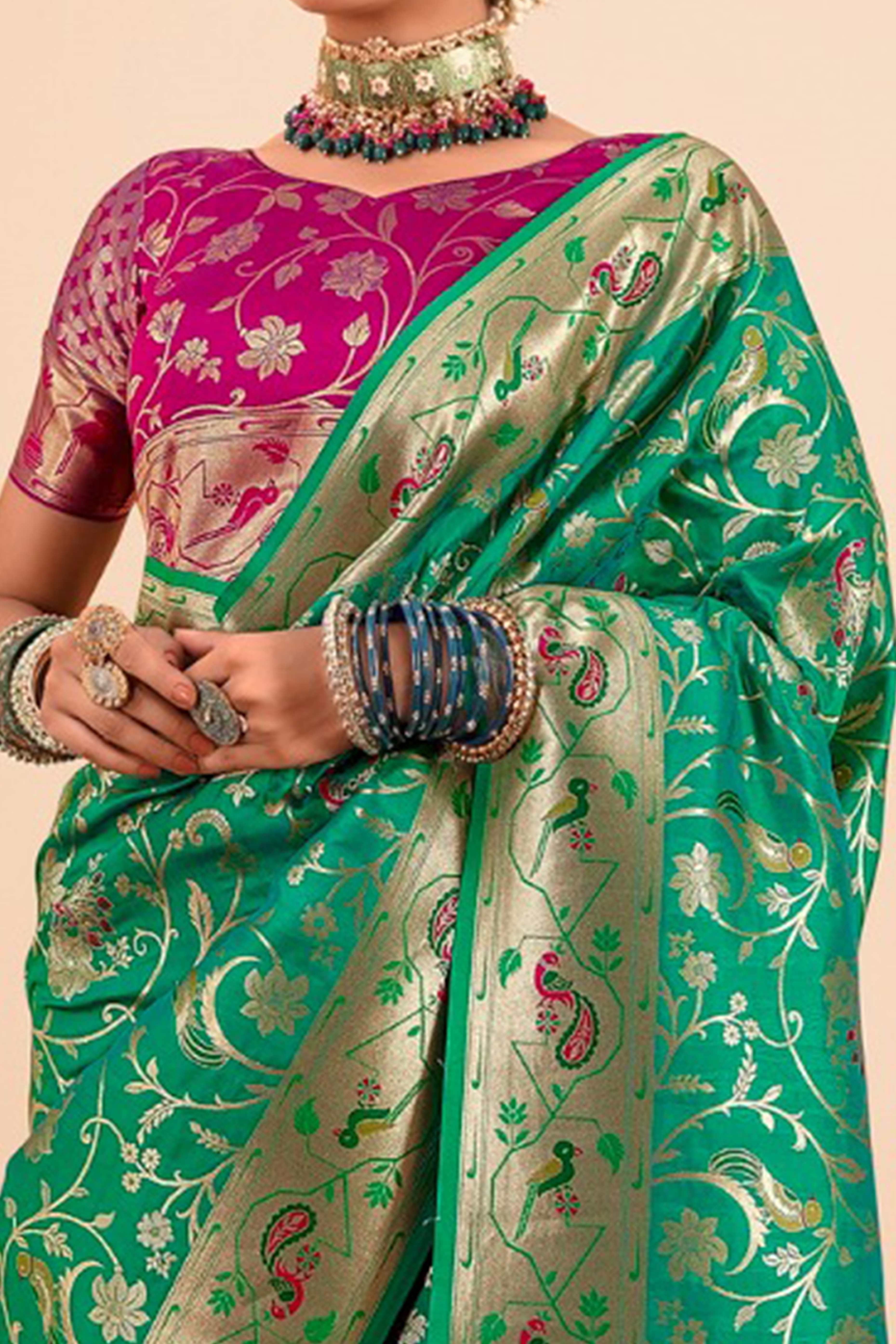 Green Floral Zari Weaving Pure Silk Paithani Saree