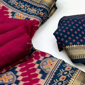 Magenta Patola Print Mulmul Cotton Saree with Shimmering Zari Trim