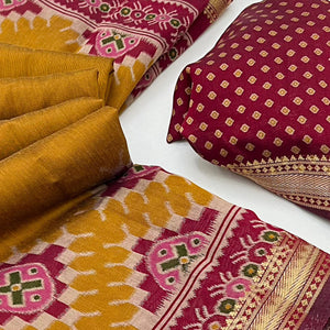Mustard Patola Print Mulmul Cotton Saree with Shimmering Zari Trim