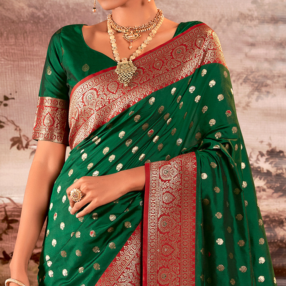 Green Woven Butti Work Banarasi Silk Saree