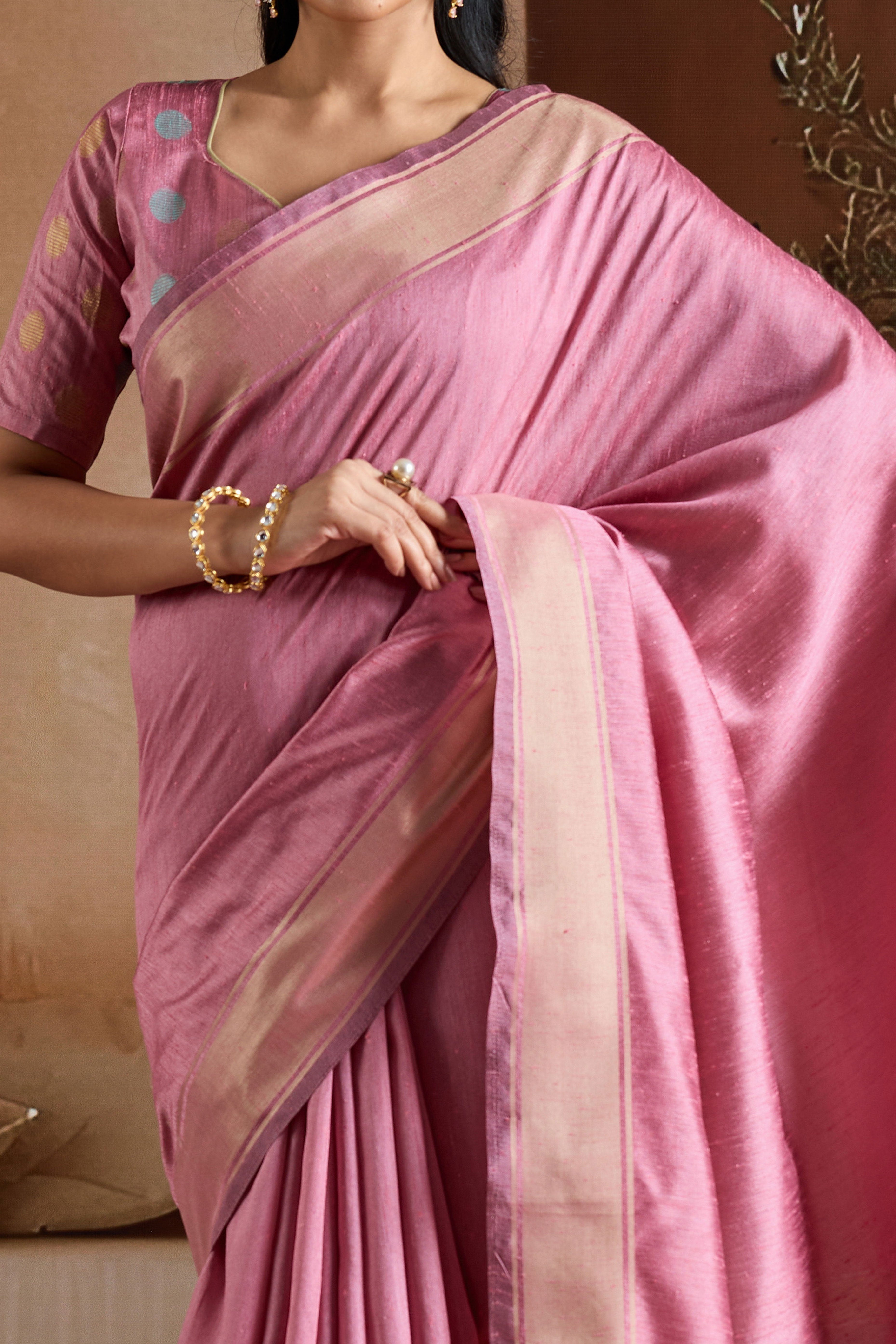 Graceful Pink Zari Woven Bhagalpuri Silk Saree Accented With Tassel Pallu