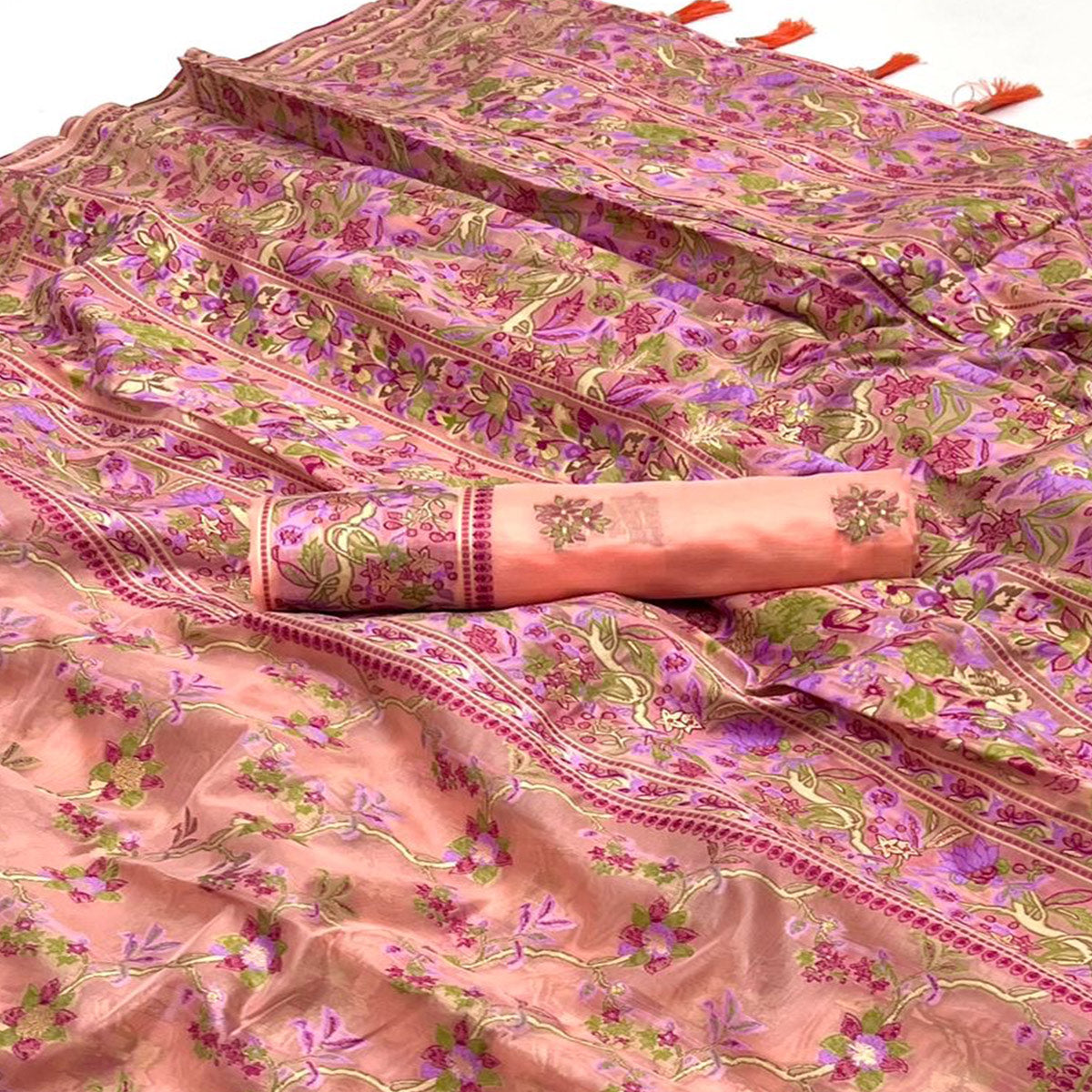 Peach Parsi Woven Organza Saree