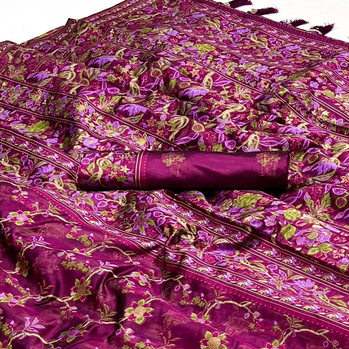 Magenta Parsi Woven Organza Saree