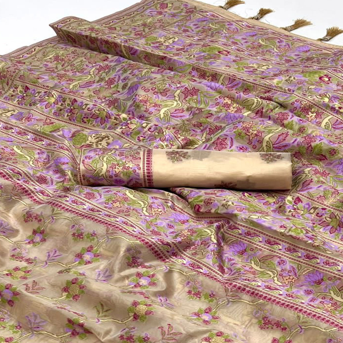 Beige Parsi Woven Organza Saree