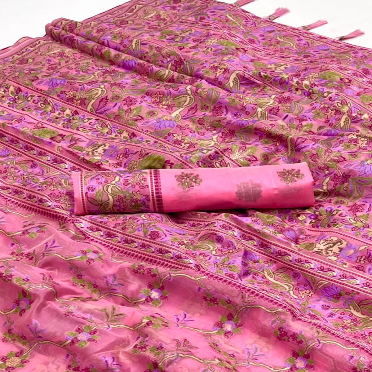 Pink Parsi Woven Organza Saree