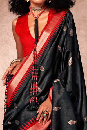 Traditional Bhagalpuri Silk Saree with Gadwal-Inspired Black Zari Weaving
