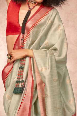 Traditional Bhagalpuri Silk Saree with Gadwal-Inspired Grey Zari Weaving