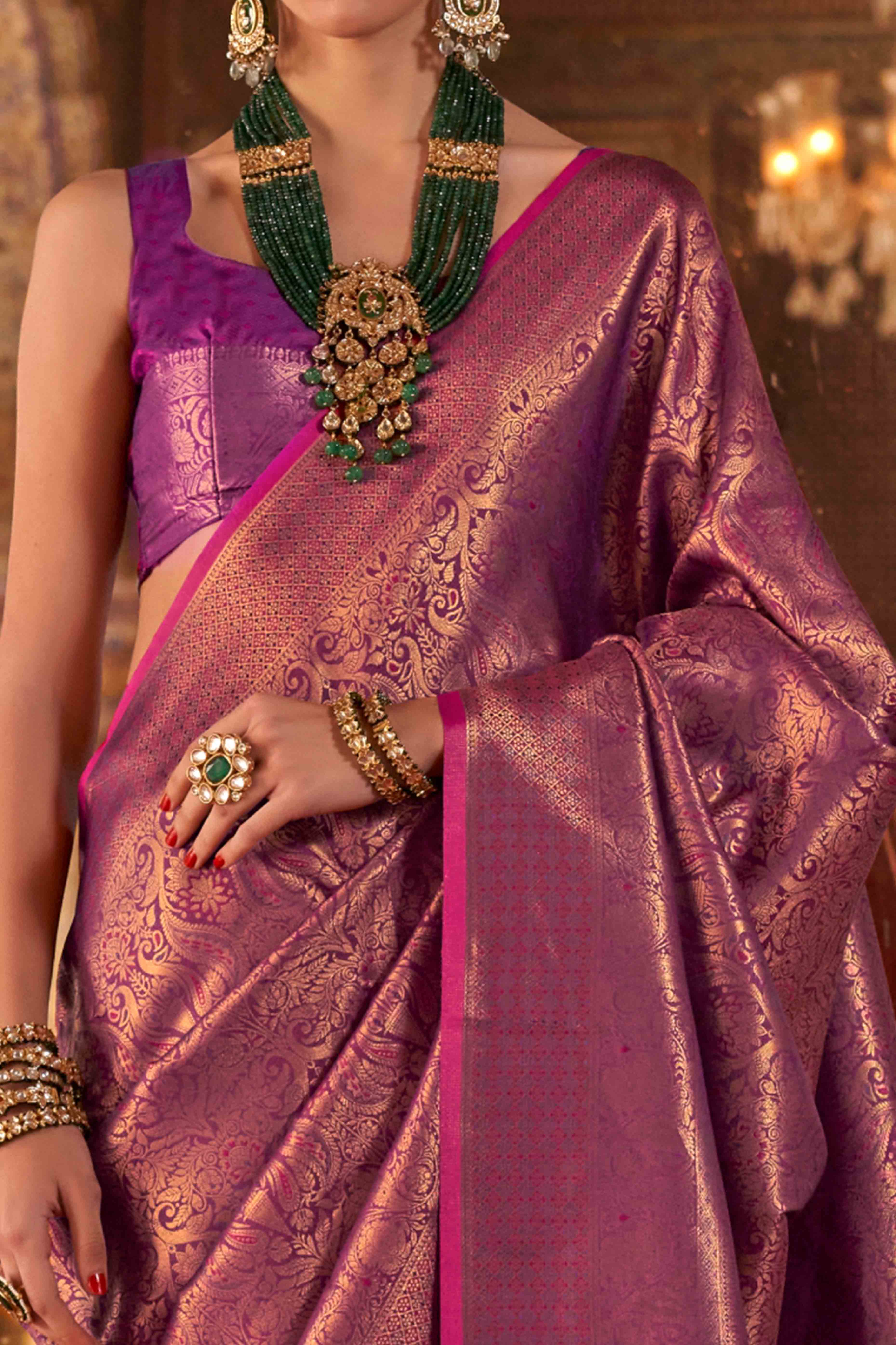 Purple Pure Look Banarasi Saree with Classic Zari Brocade Weaving