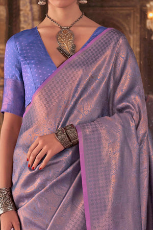 Lavender Pure Look Banarasi Saree with Classic Zari Brocade Weaving