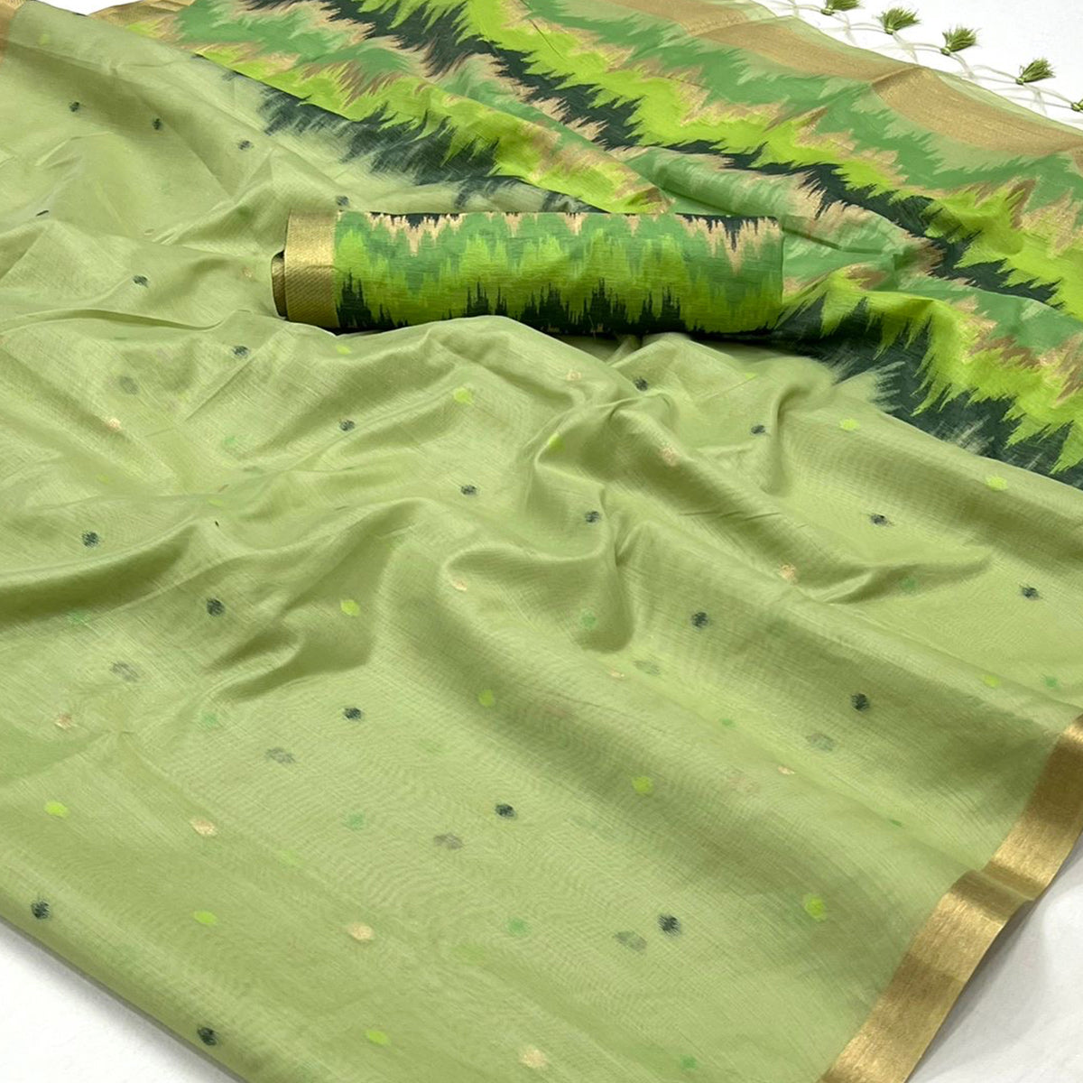 Green Woven Cotton Silk Saree