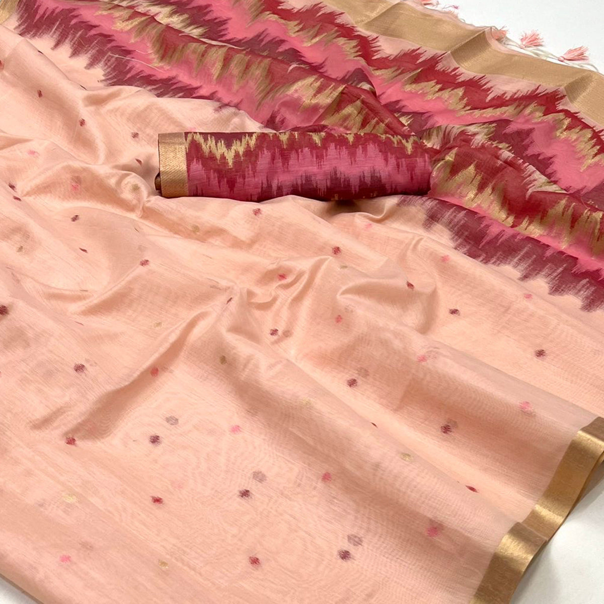 Peach Woven Cotton Silk Saree