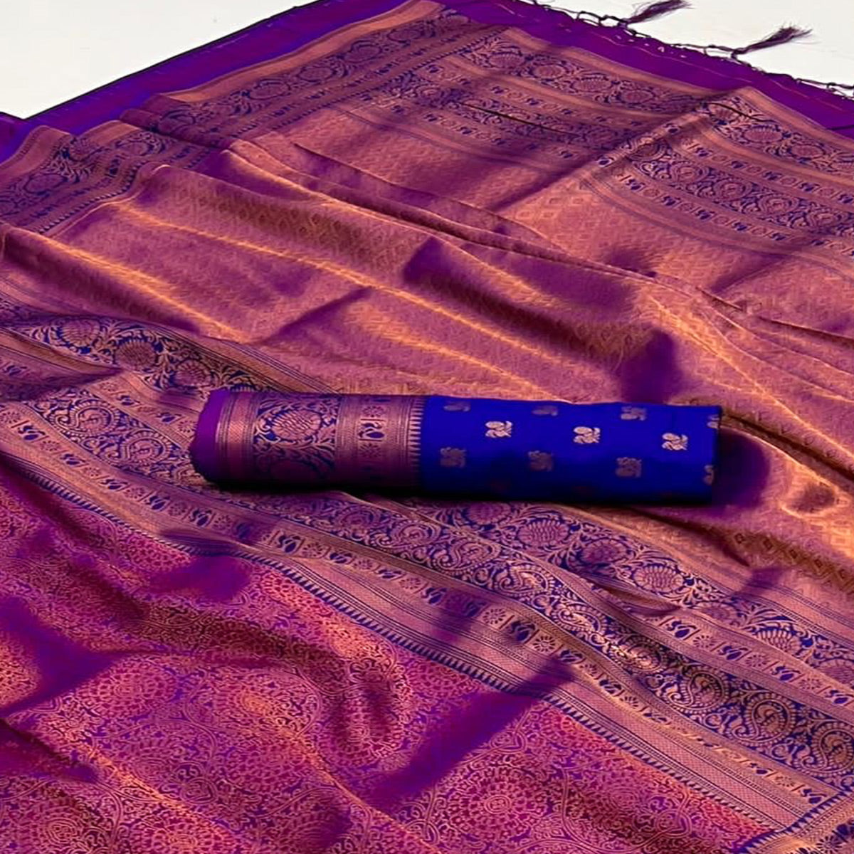 Purple Floral Woven Art Silk Saree With Tassels