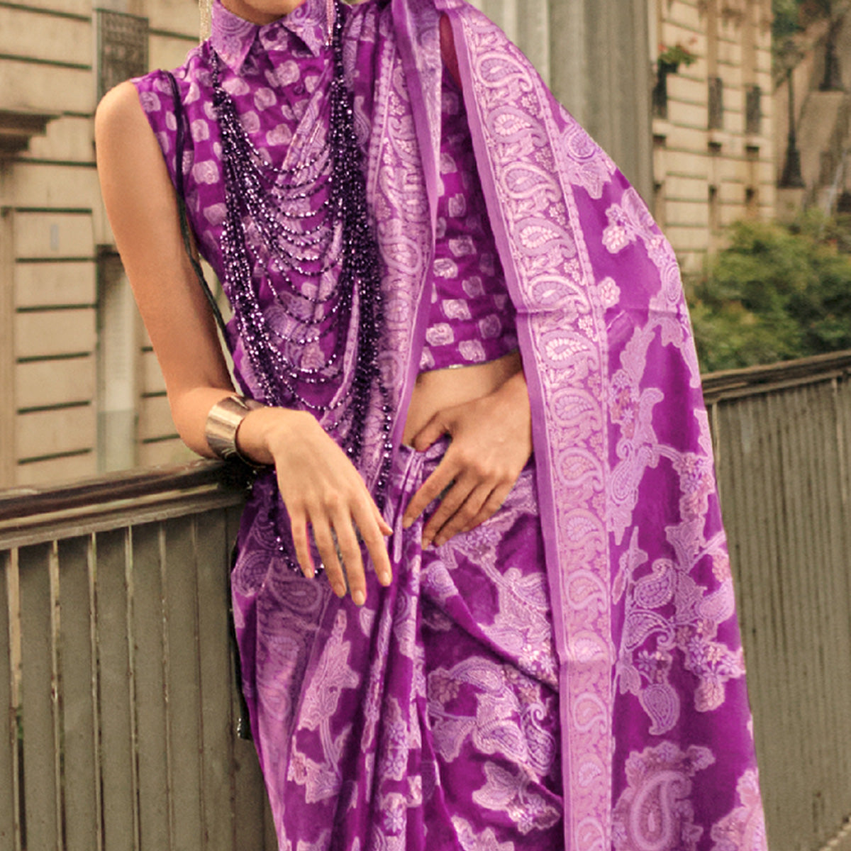 Purple Woven Organza Saree