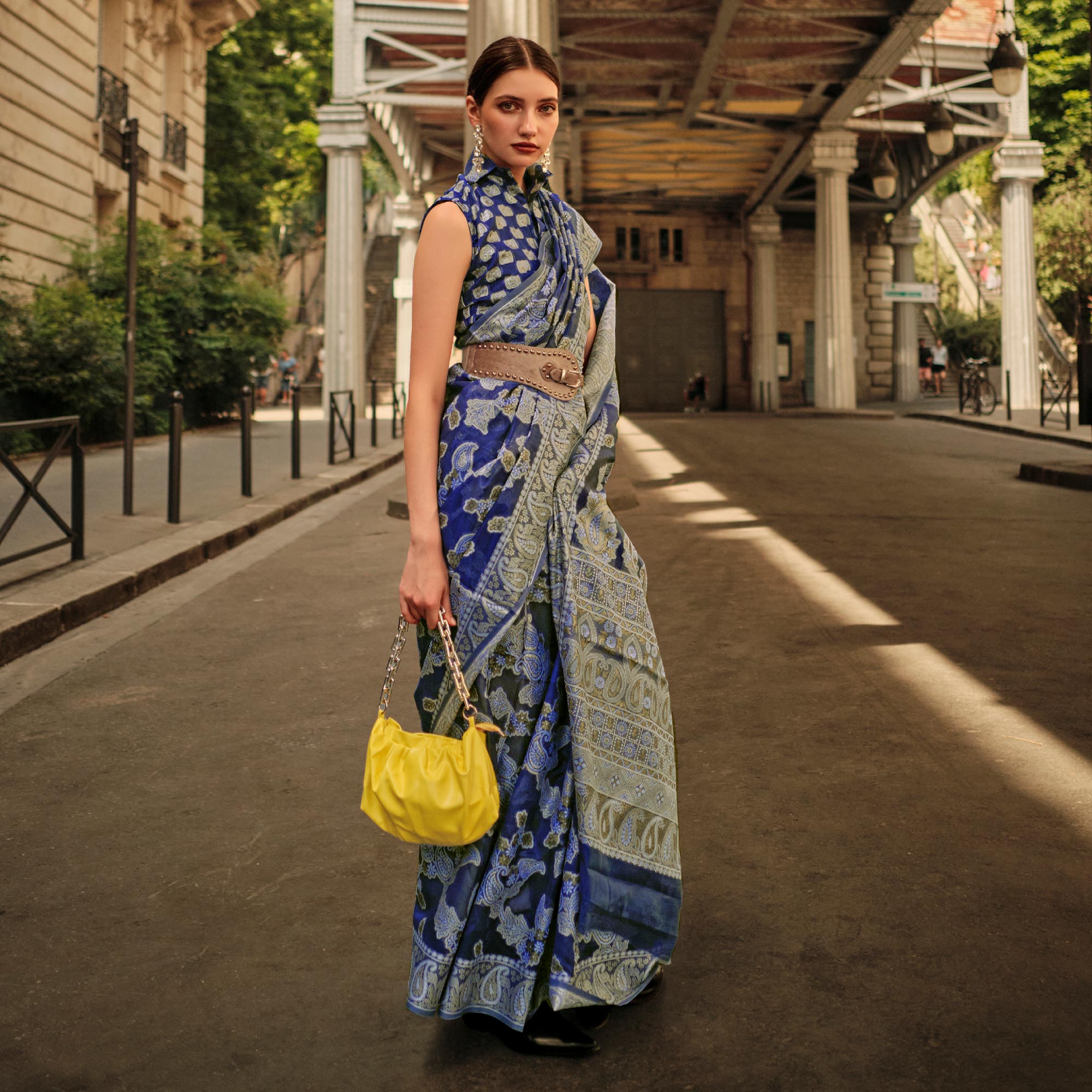 Blue Woven Organza Saree