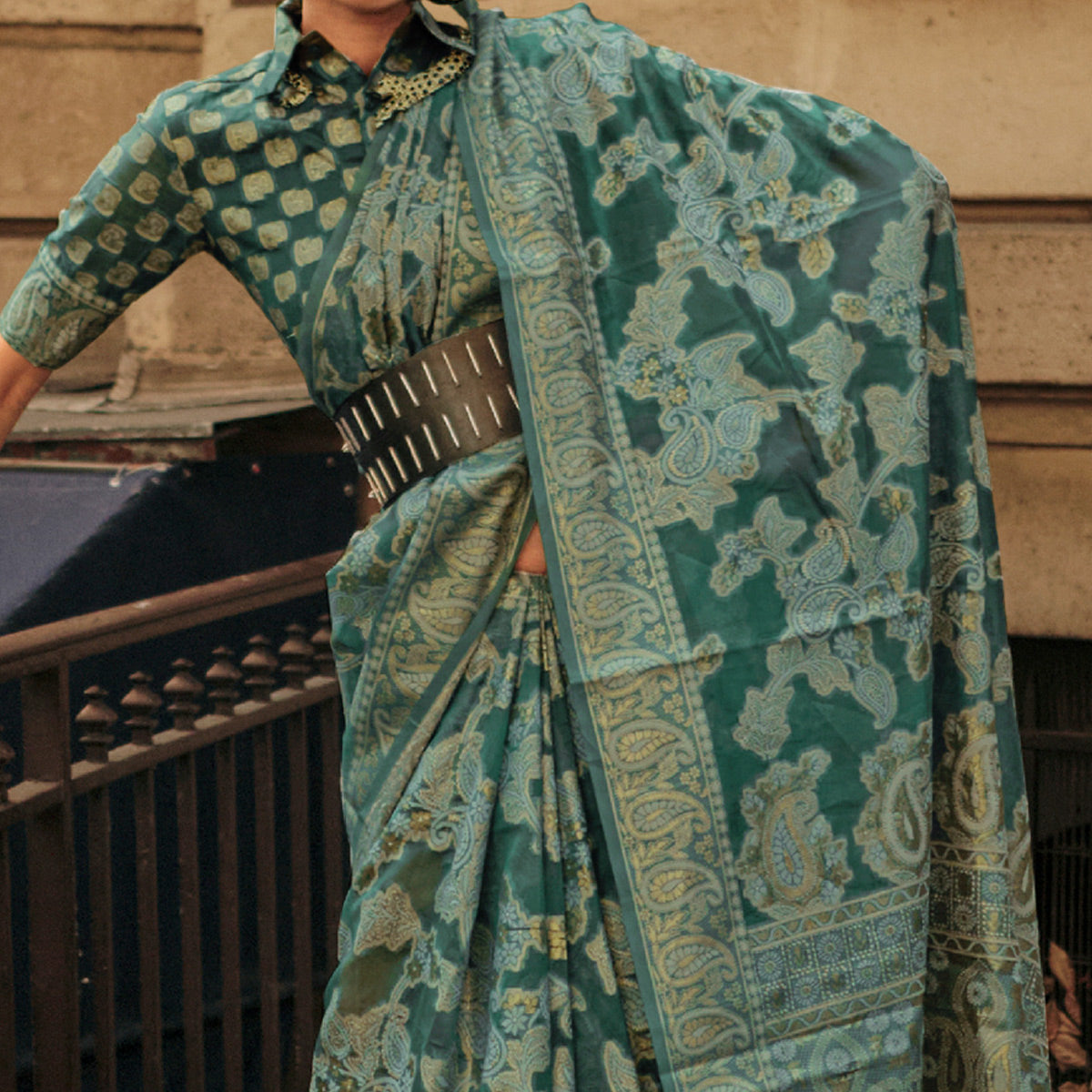 Green Woven Organza Saree