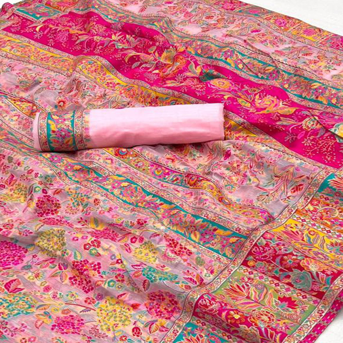 Pink Floral Woven Pure Cotton Saree