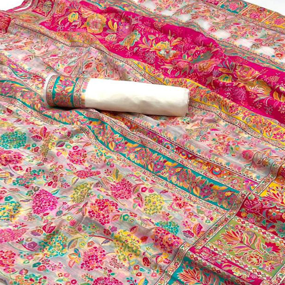 Cream Floral Woven Pure Cotton Saree