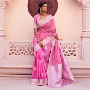 Pink Woven Linen Saree